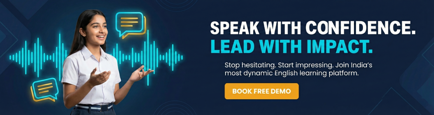 Young Indian student speaking fluently with neon soundwaves, representing the Best Spoken English Course for Interviews and Personality Development Training to boost Confidence Building skills